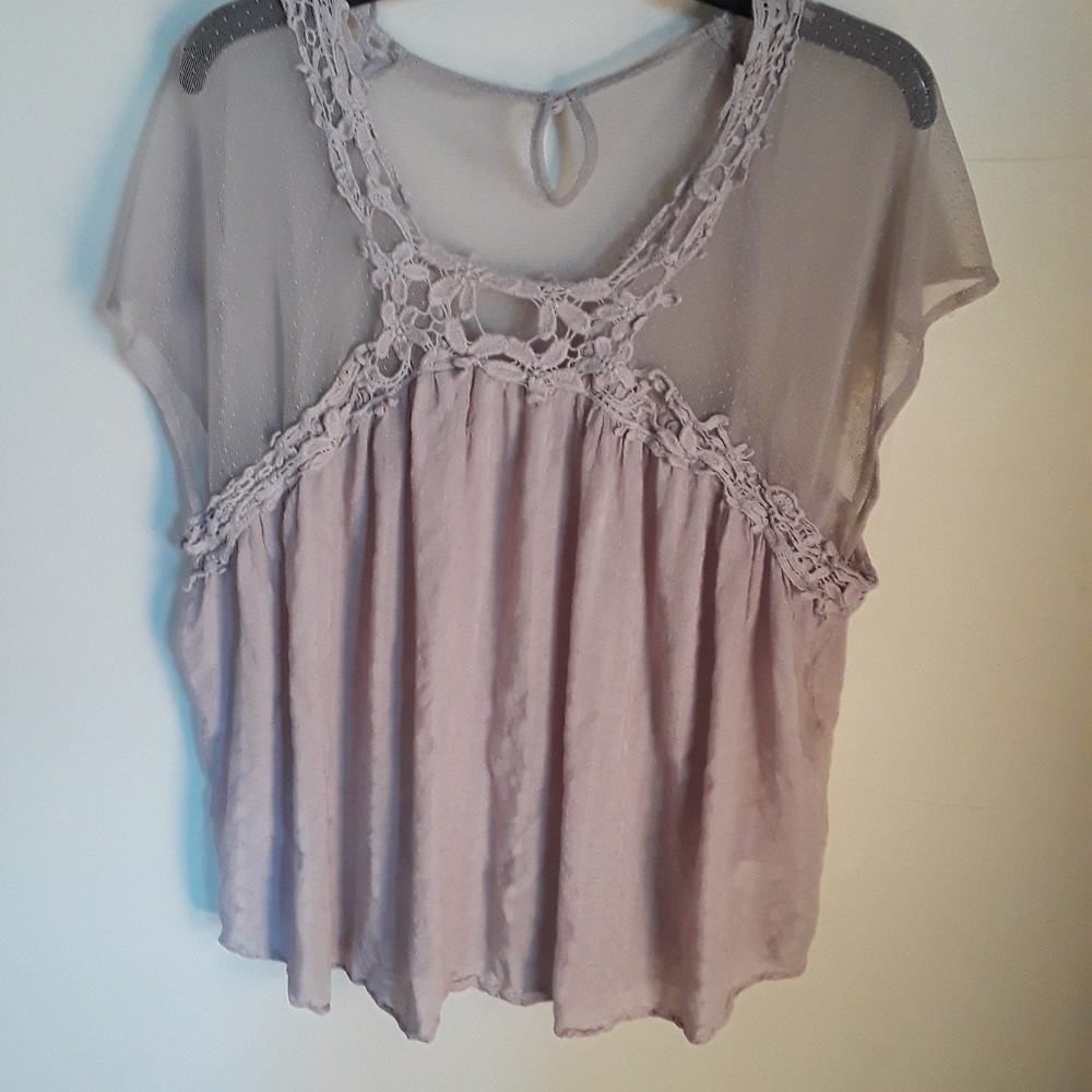 Lace pieced blouse, cap sleeve B1G1 = or <